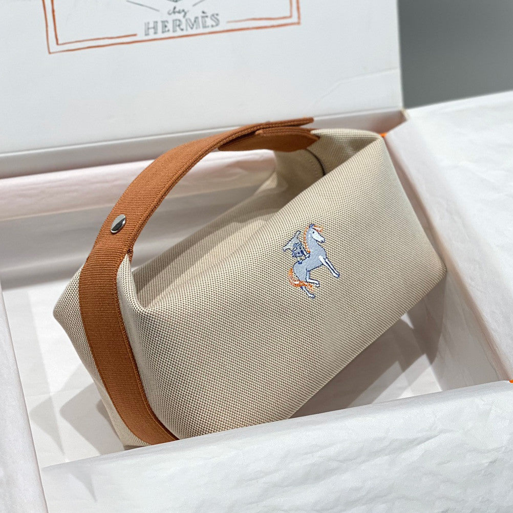 Hermes Classic Casual Color Block Canvas Tote Bag Makeup Bag Toiletry Bag Bags #78245