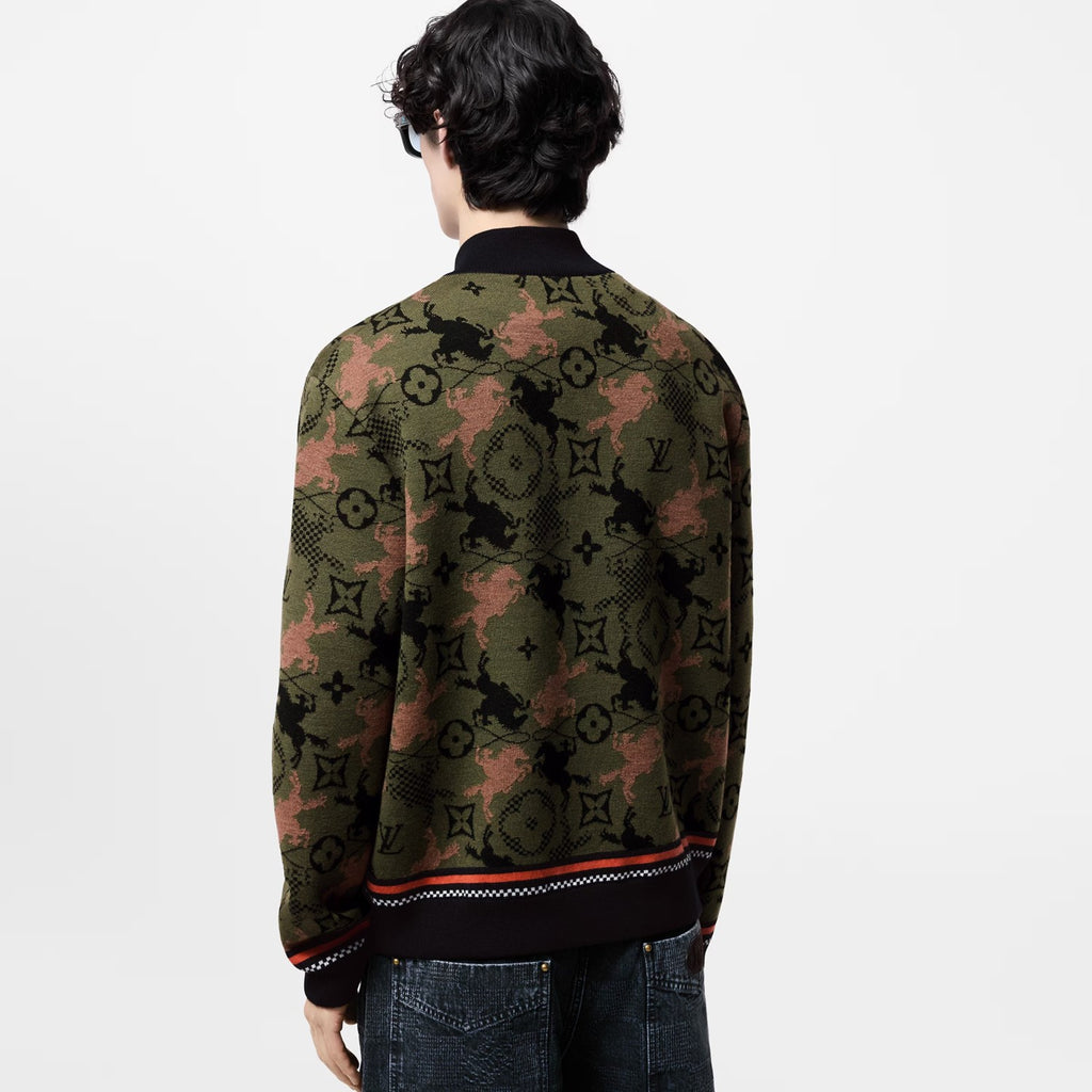 Louis Vuitton Men's Spring Autumn Solid Color Jacquard Pattern Sheep Wool Pilot Knit Long Sleeve Coat Jacket #71534