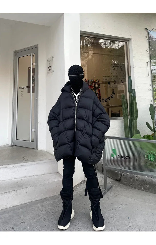 Rick Owens Men's Winter Diablo Style Solid Color Bat Sleeve Loose Hooded Long Sleeve Puffer Down Jacket Ngvp #8833