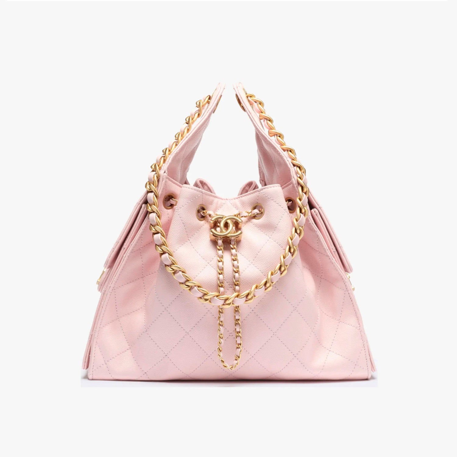 Chanel Women's Classic Double C Logo Solid Color Cowhide & Leather Tote Shoulder Bag Bags #77512