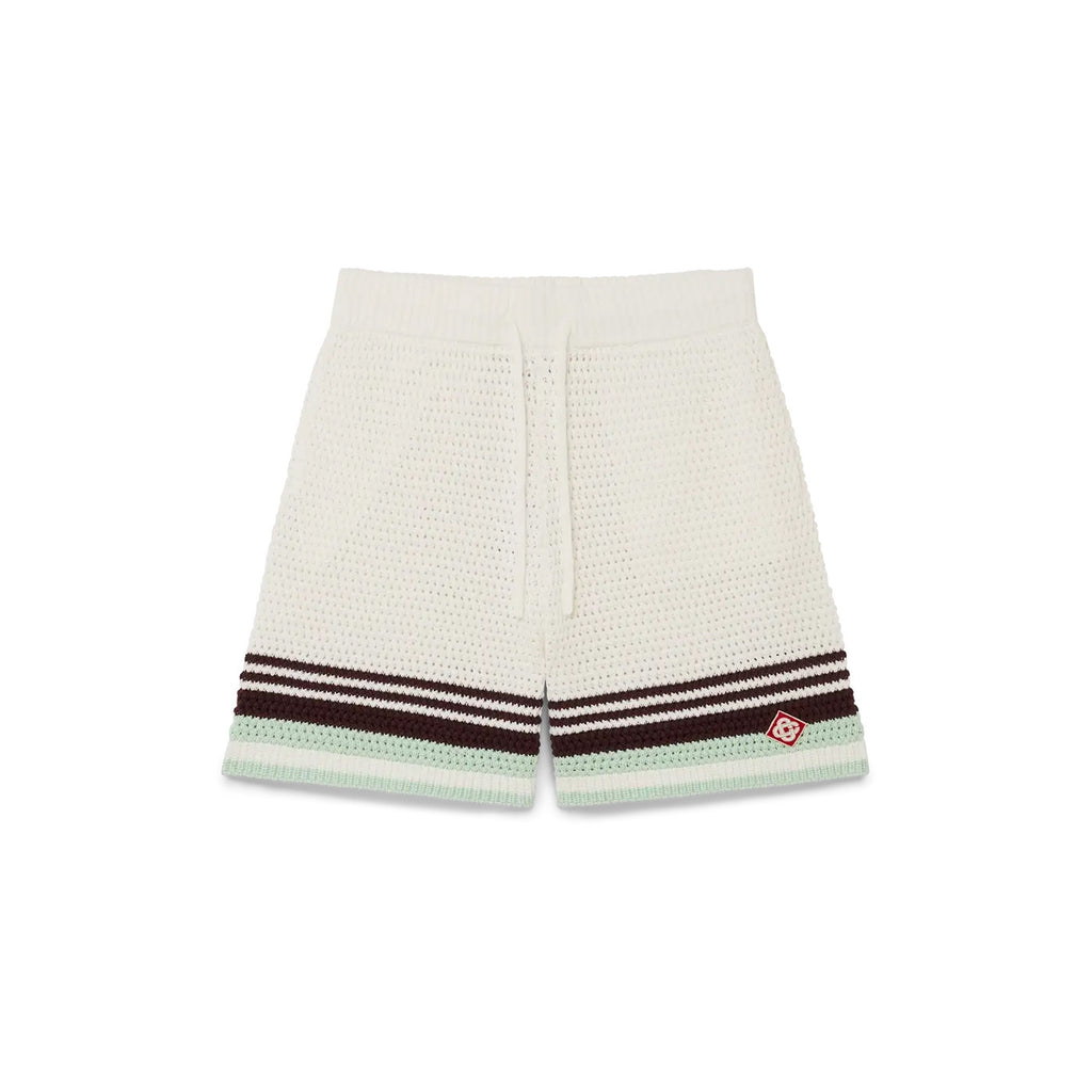 Casablanca Men's Summer Fashion Casual V-Neck Single Button Knit Striped Sweater Shirt with Elastic Drawstring Waist Knit Striped Shorts Suit Set #78593