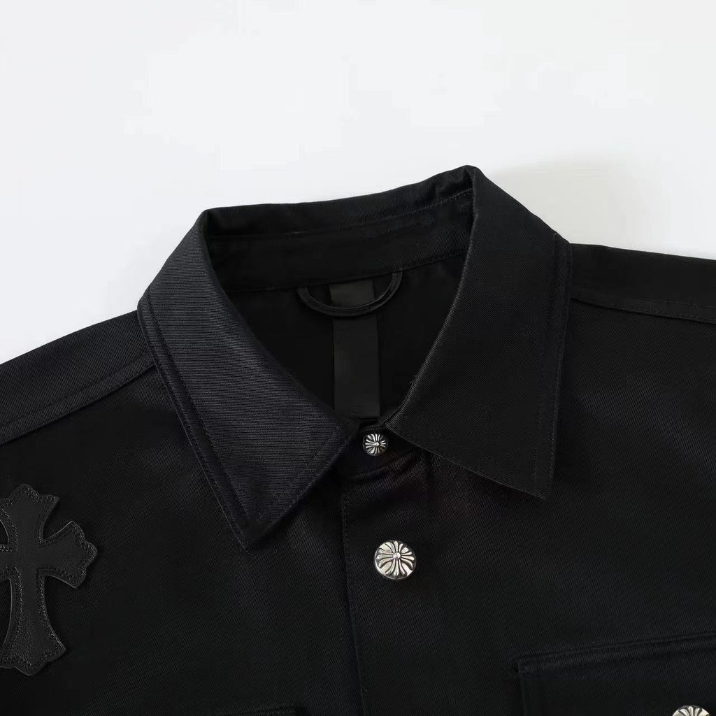 Chrome Hearts Men's Spring/Fall Fashion Casual Collared Single-Breasted Solid-Color Shirt Jacket with Loose-Fit Waist-Tie Workwear Pants Suit Set #78853