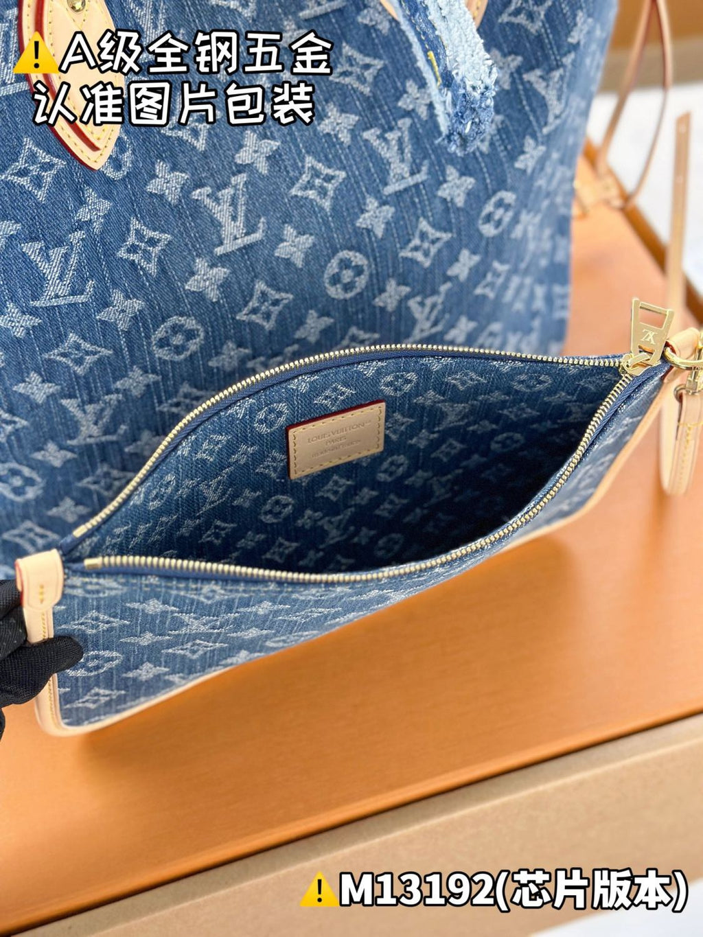 Louis Vuitton Neverfull Women's Letter Print Blue Denim Tote Shoulder Bag Bags #77377