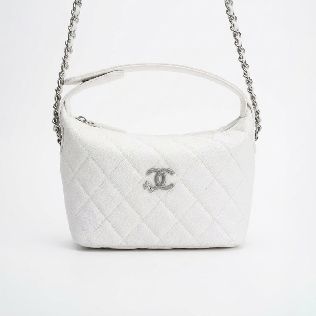 Chanel 25B Silver Buckle Star Double C Lunchbox Bag Single-Shoulder Crossbody Tote Hobo Bag Fashionable White Chain Handbag Bags #193527