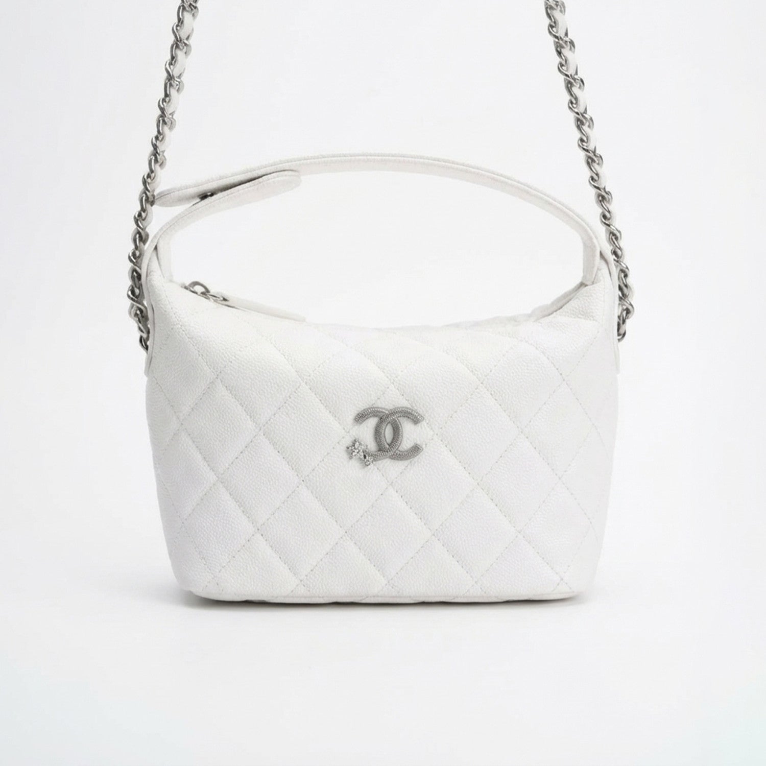 Chanel 25B Silver Buckle Star Double C Lunchbox Bag Single-Shoulder Crossbody Tote Hobo Bag Fashionable White Chain Handbag Bags #193527