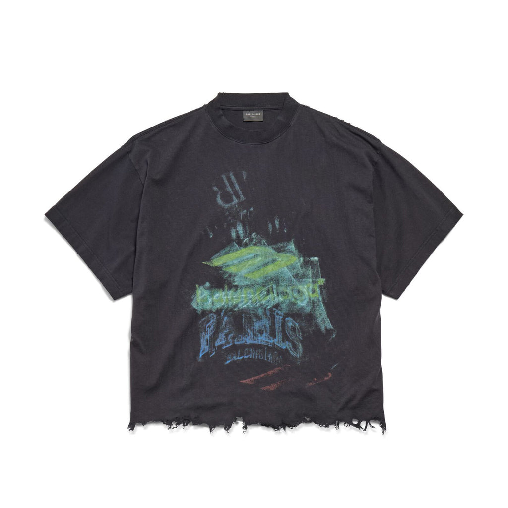 Balenciaga Women's And Men's Summer Solid Color Cotton Graffiti Printed Brushed Regular Fit Round Neck Short Sleeve T-Shirt #75925