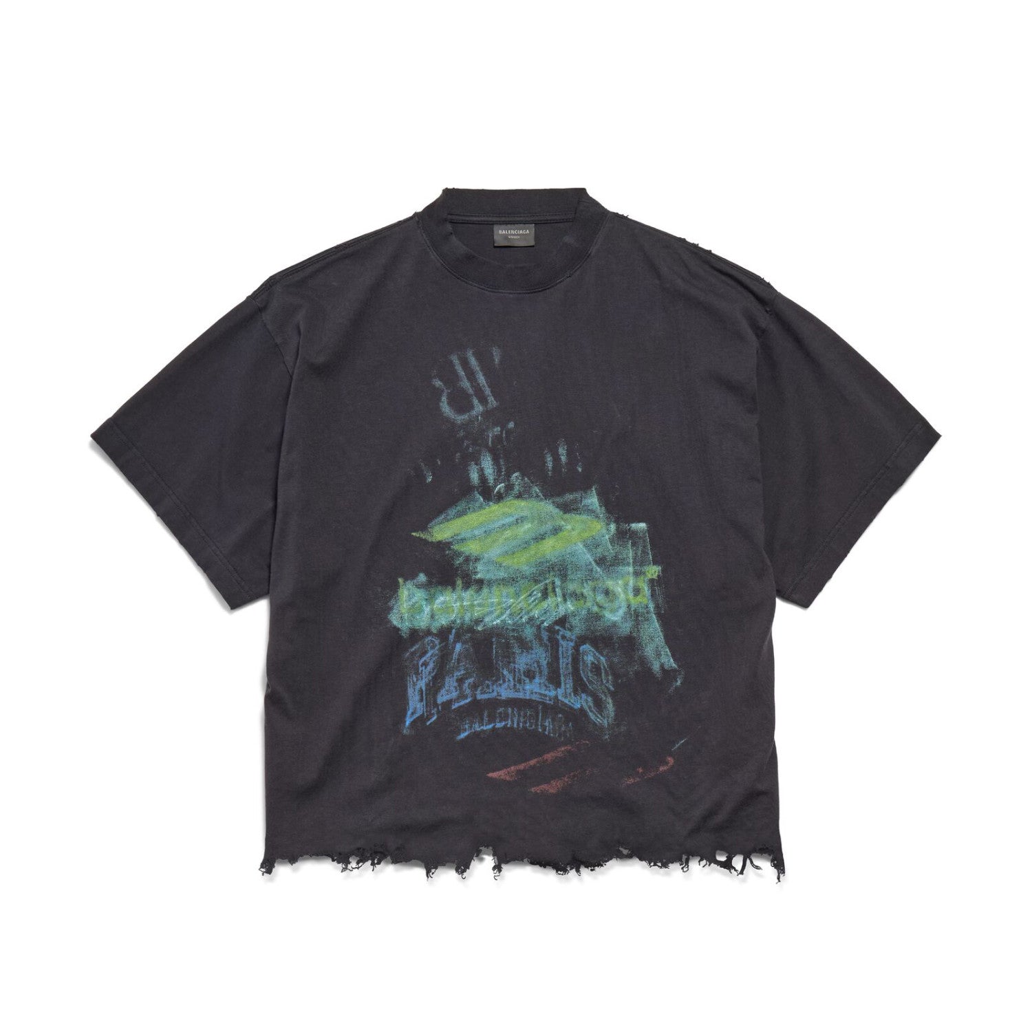 Balenciaga Women's And Men's Summer Solid Color Cotton Graffiti Printed Brushed Regular Fit Round Neck Short Sleeve T-Shirt #75925