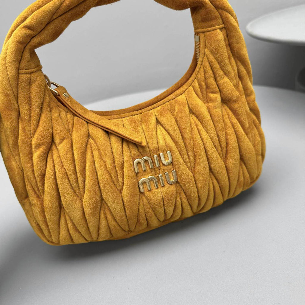 MiuMiu Wander Matelassé Suede Leather Bag Women's Metal Engraving Zipper Closure Single Shoulder Crossbody Crescent Bag Tote Bag #333006