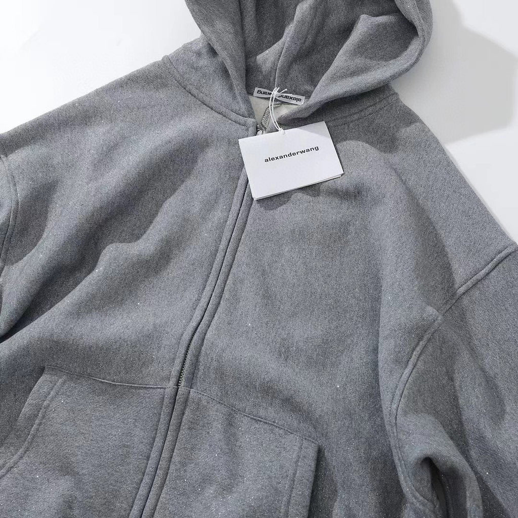 Alexander Wang Gray Zippered Loose Hooded Sweatshirt Ngvp #6687