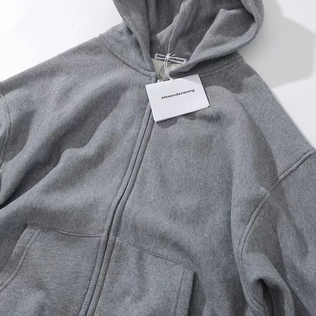 Alexander Wang Gray Zippered Loose Hooded Sweatshirt Ngvp #6687
