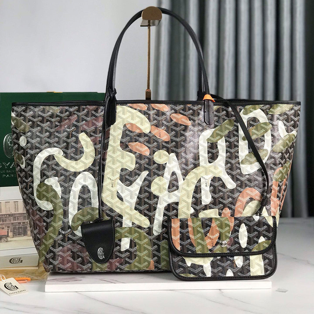 Goyard 170th Anniversary Special Limited Edition Three-tone Forest Green Saint Louis Large Tote Bag (canvas & Chevroches Calfskin) Bag Bags #196798