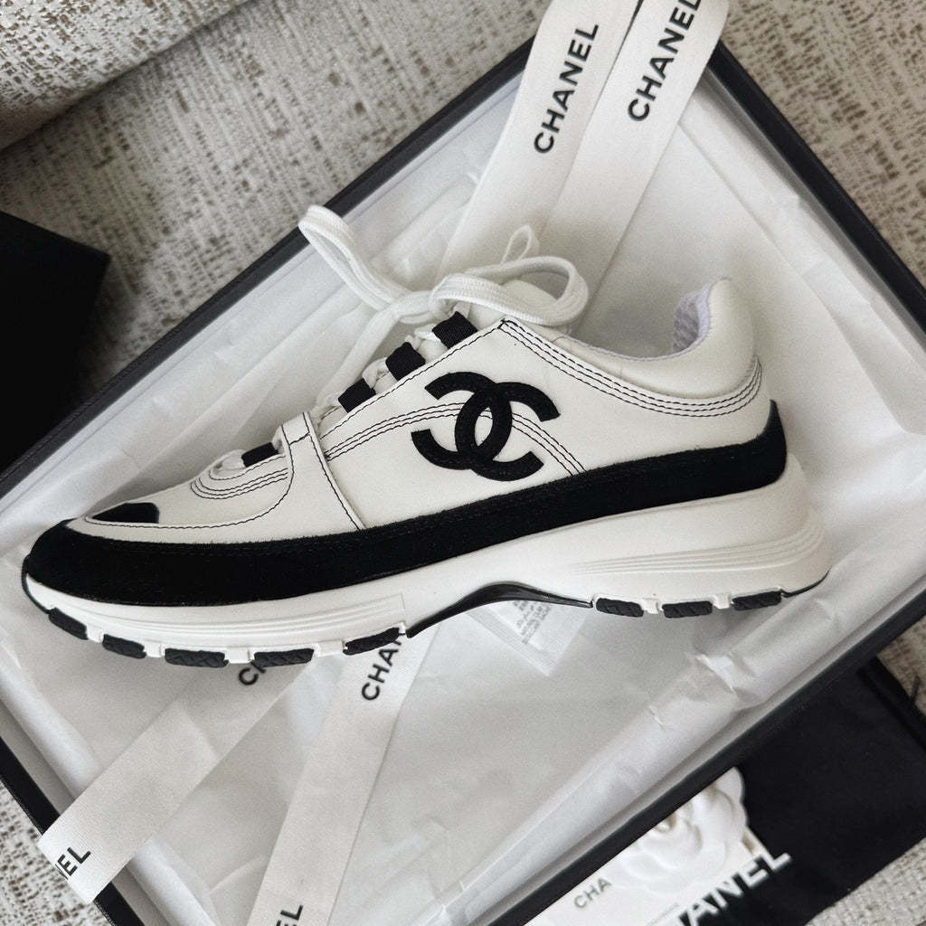 CHANEL Sneakers Calfskin Suede Calfskin White Black #378646