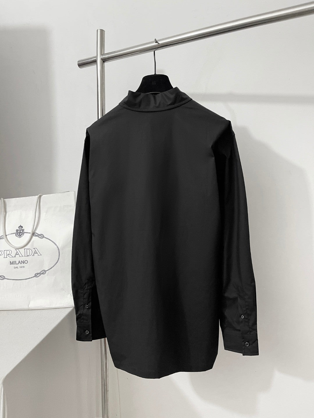 Prada Men's And Women's Spring/Fall Fashion Casual Solid Color Cotton Collared Single Button Long Sleeve Shirt #78891