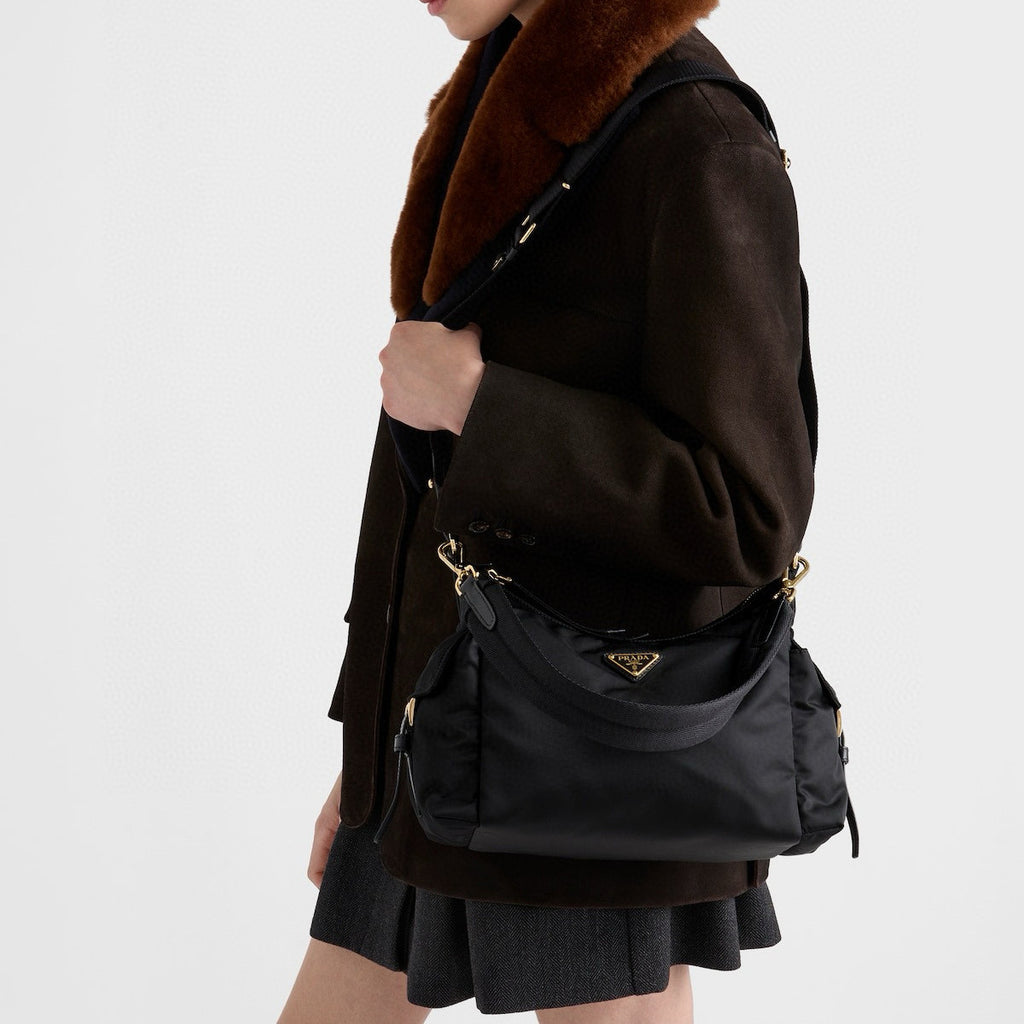 Prada Explore Women's Classic Solid Color Leather Zipper and Flap Pocket Recycled Nylon and Leather Handbag Shoulder Bag Crossbody Bag Bags #78673