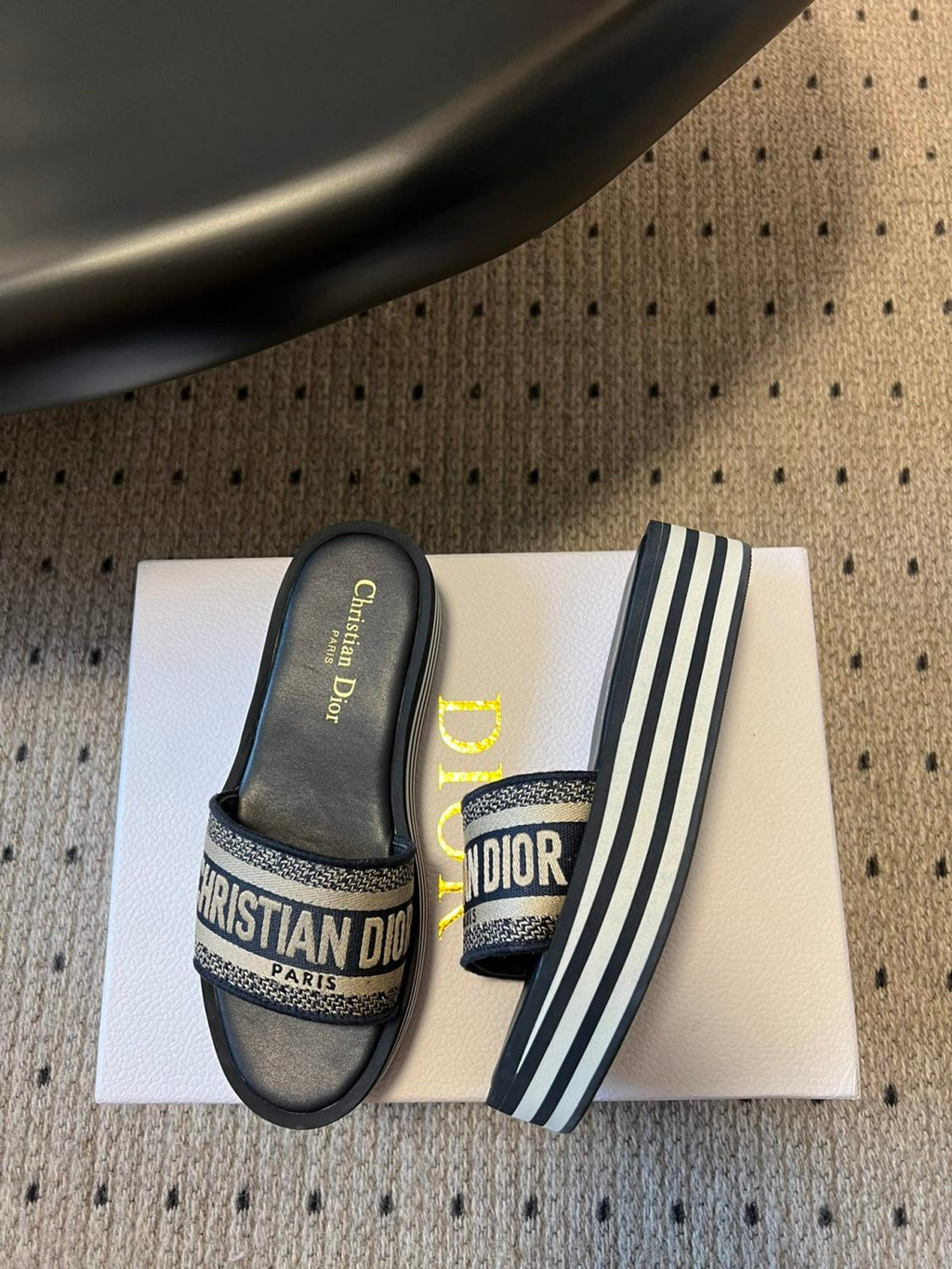 Dior Women's Alphabet Printed Round Head Colorblocking Thick Bottom One Slipper Sandals Shoes #76299