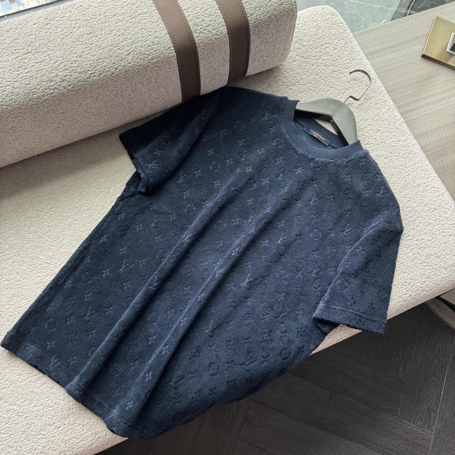 Louis Vuitton Men's Summer Solid Color Letter Print Terry Fabric Crew Neck Short Sleeve T-Shirt #77882