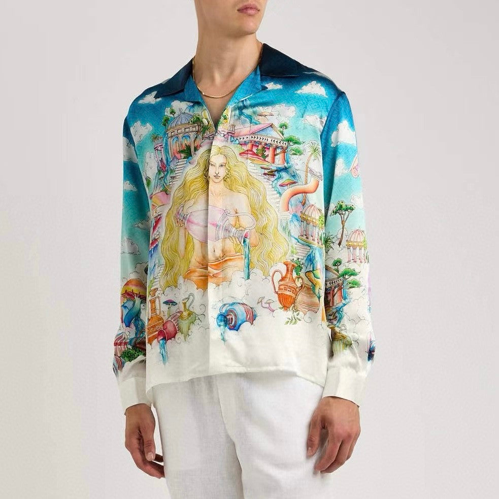 Casablanca Men's Spring And Autumn Patterned Printed Single Breasted Fitted Silk Long Sleeve Shirt #71397