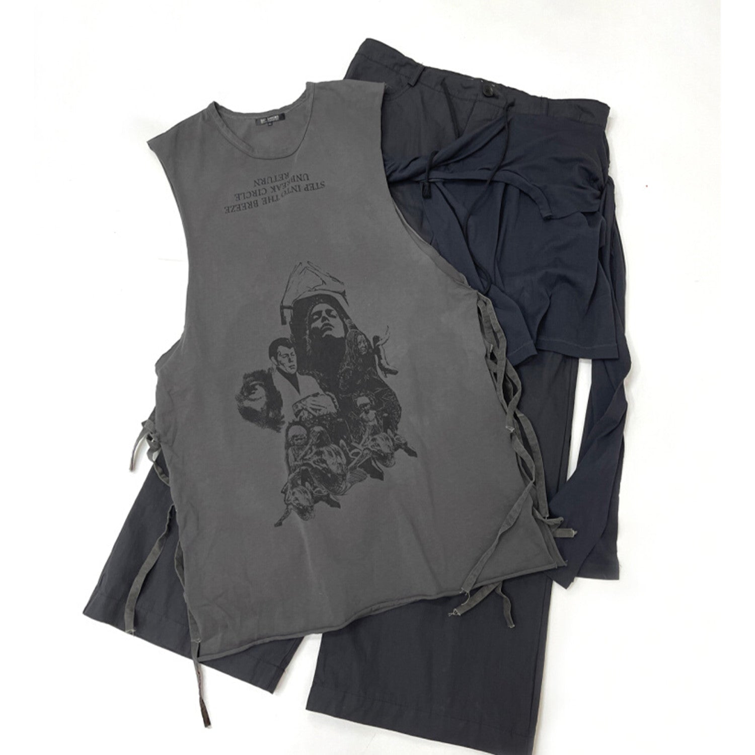 Raf Simons Men's Women's Spring Summer Religious Printed Washed Aged Tied Sleeveless Vest High Street Trend Sleeveless T-Shirt Ngvp #1654