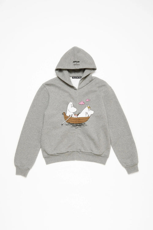 Acne Studios X Moomin Artist Tove Jansson Cartoon Print Fashion Trend Gray Hooded Zipper Sweatshirt  Fall Winter Ngvp #2653
