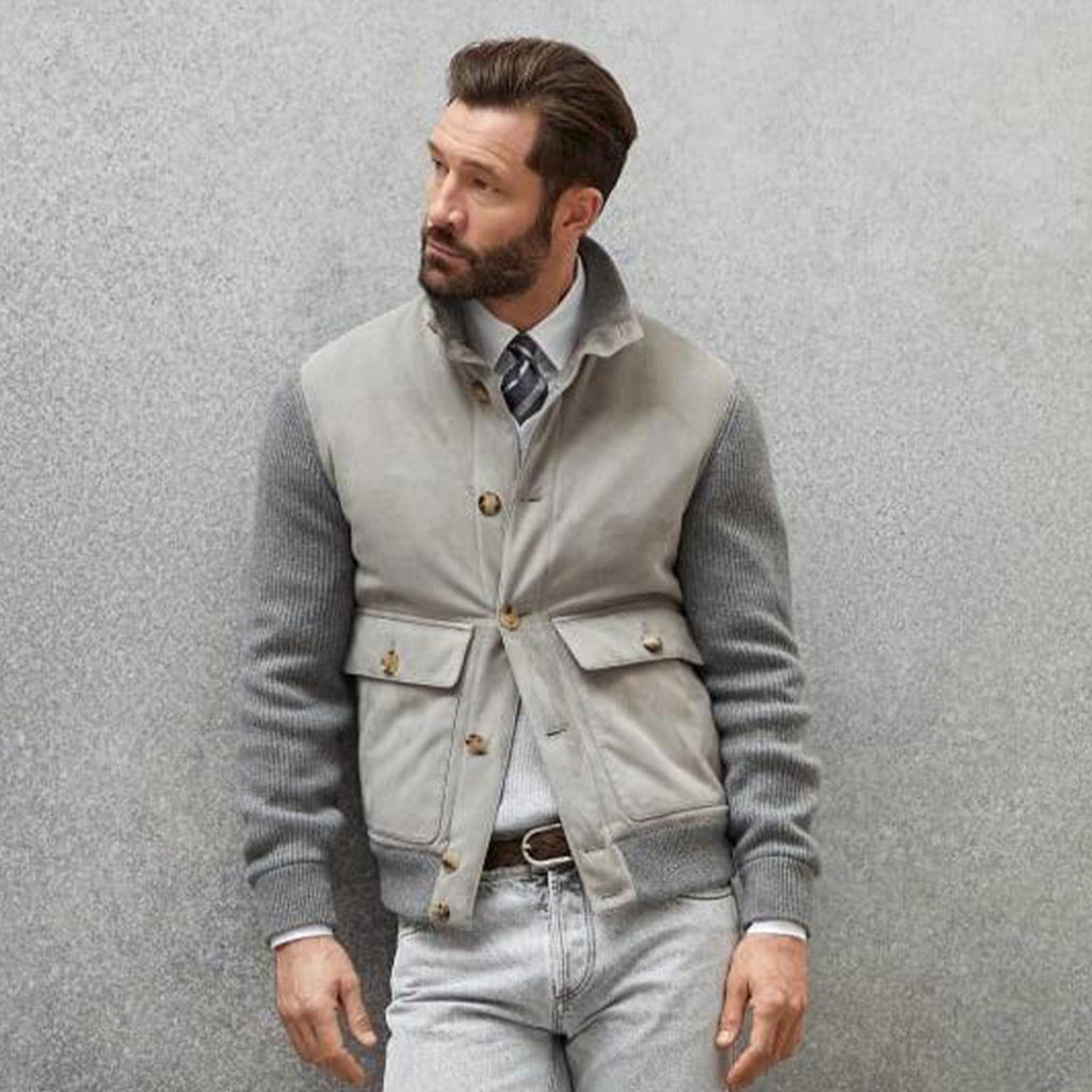 Brunello Cucinelli Men's Fall And Winter Suede Wool Knit Patchwork Jacket Single-breasted Fashion Casual Gentleman Jacket Ngvp #9113