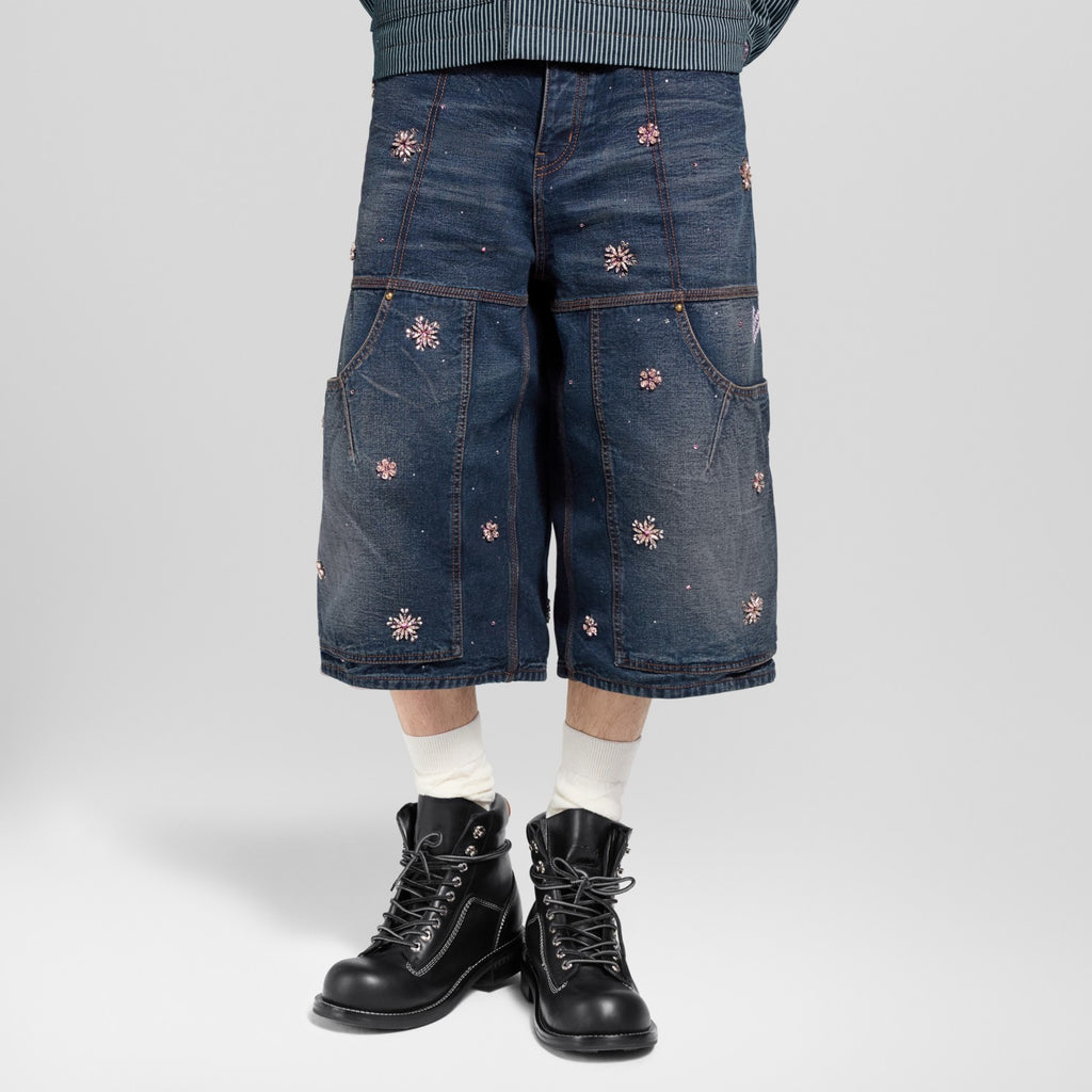 Louis Vuitton Men's and Women's Fashion Casual V Neck Embroidered Kimono Style Long Sleeve Denim Jacket  Embroidered Workwear Denim Shorts Suit Set #78735