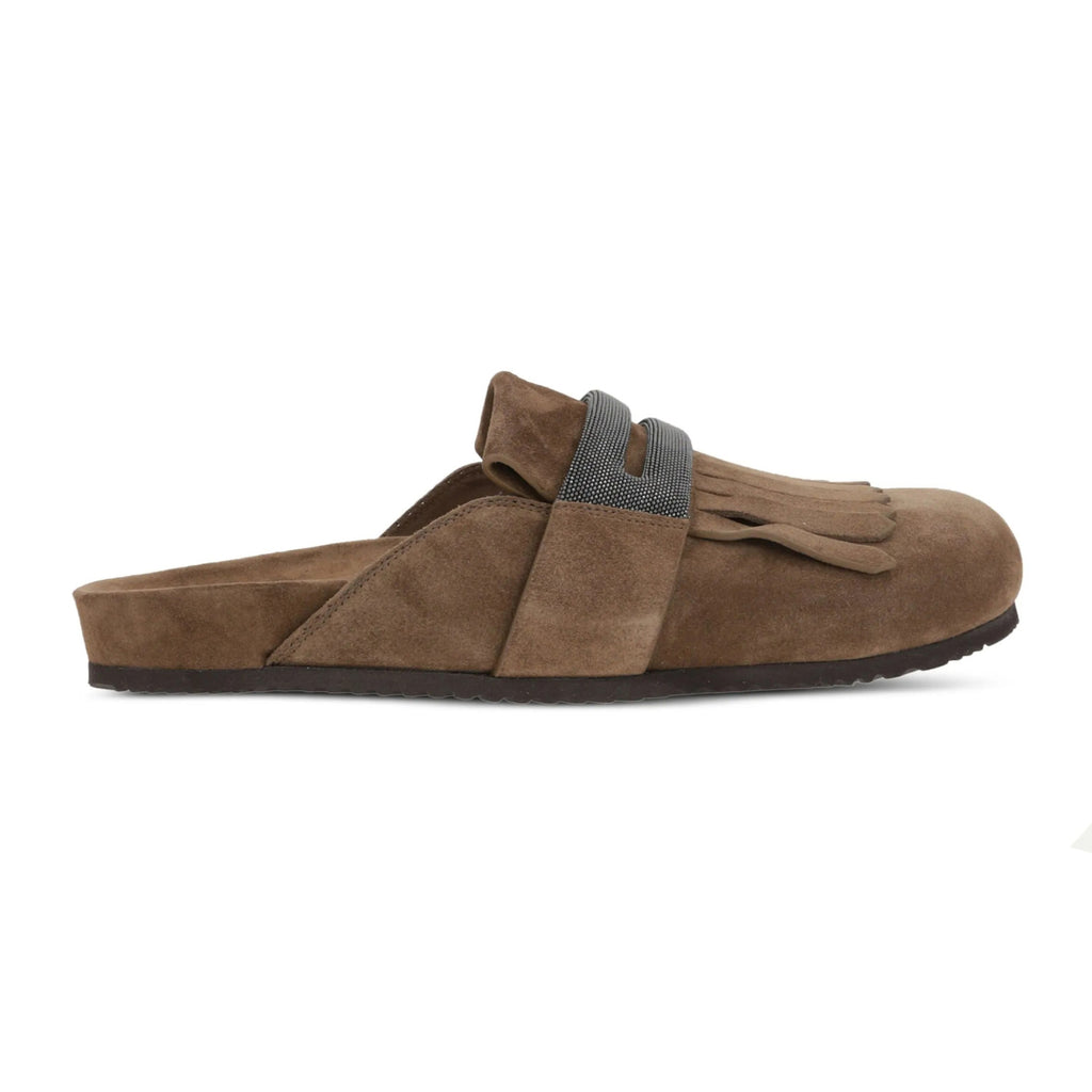 Brunello Cucinelli Monili Embellished Loafers Mule Shoes Women's Suede Slippers Solid Colour Fashion Trend Casual Comfort Slippers Sandals  Ngvp #1489