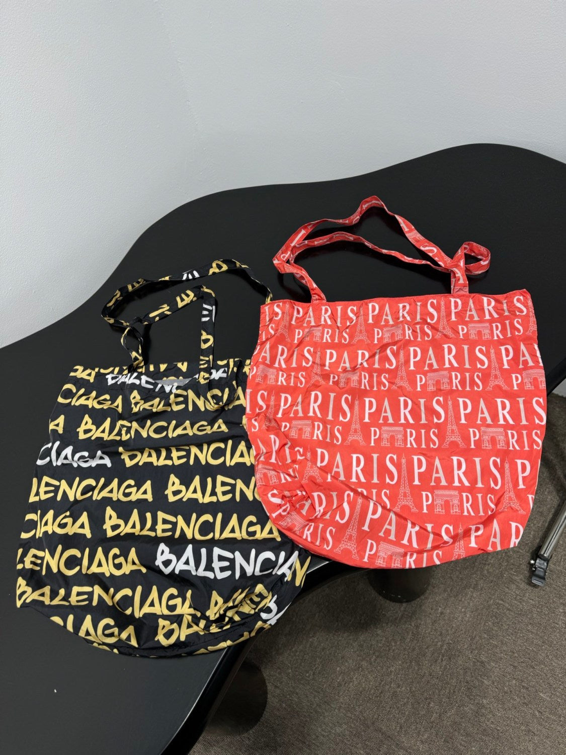 Balenciaga City Print Micro Logo Double Shoulder Strap Nylon Tote Bag Shopping Tote Handbag Shoulder Bag Women's Style Black & White #194723