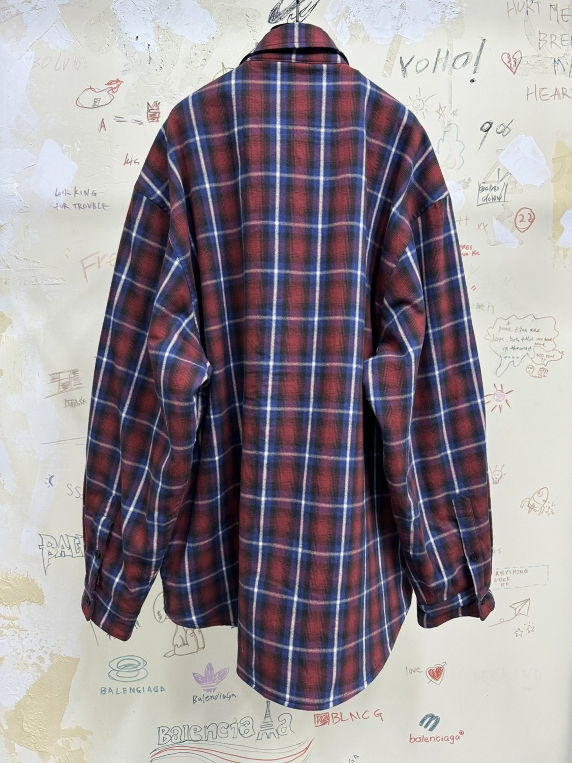 Balenciaga Men's Fall And Winter Color Blocking Check Single-Breasted Double-Sided Loose Shirt Cotton Long-Sleeved Jacket Ngvp #9653