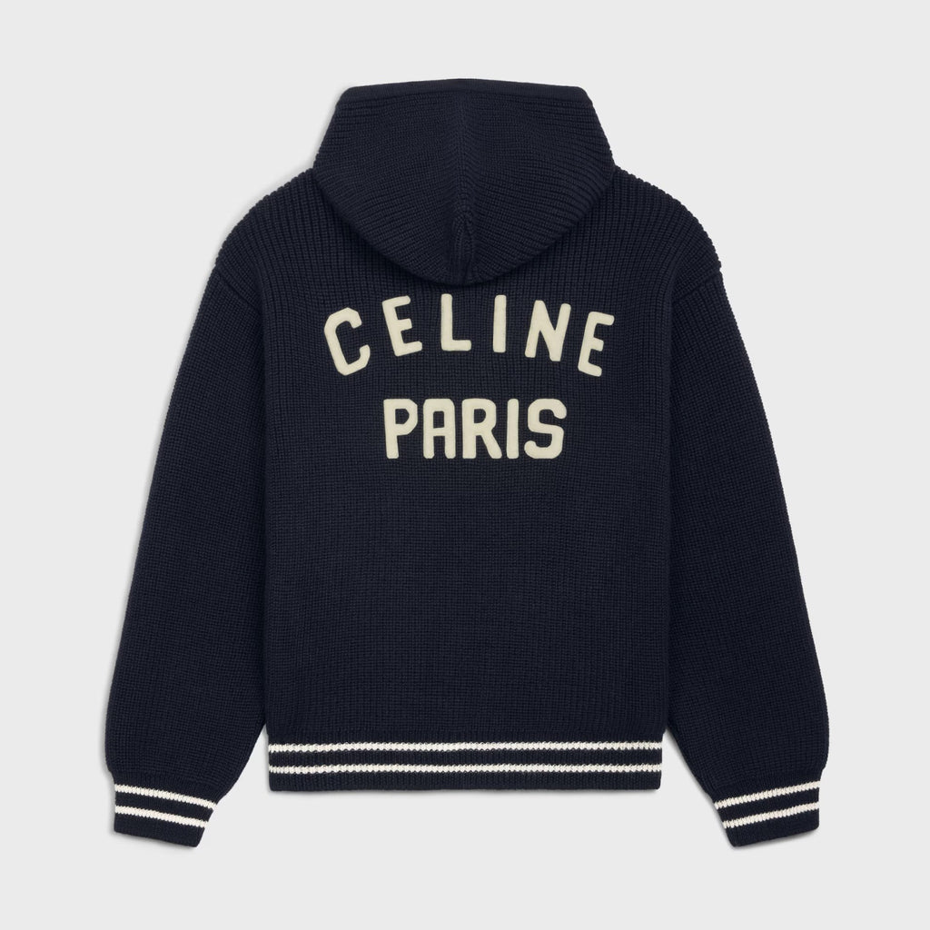 Celine Men's Spring and Autumn Solid Color Knit Hooded Drawstring Zipper Long Sleeve Jacket #75345