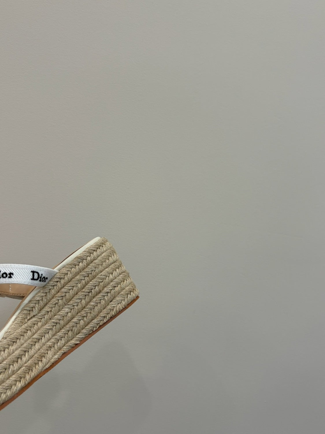 DIOR J Adior Wedge Slide with Straps White Embroidered Cotton and Natural Raffia #386876