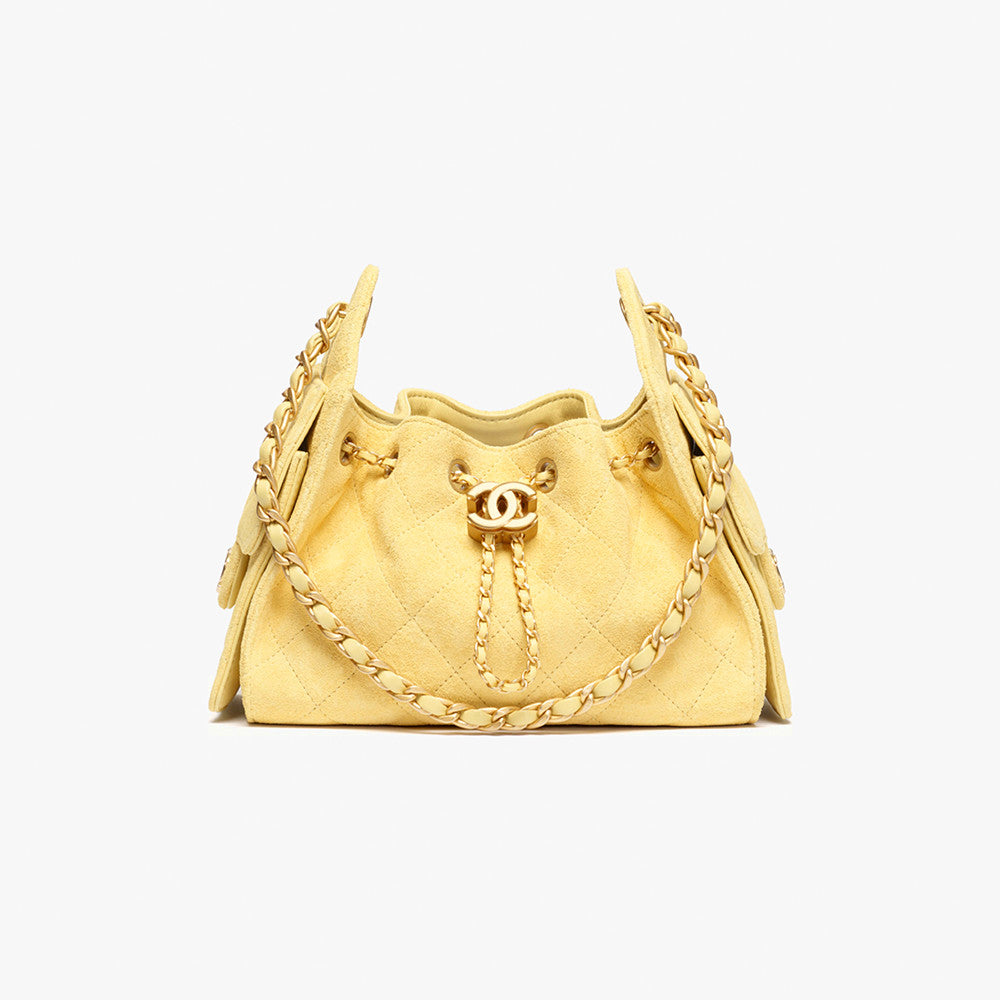 Chanel 25 Women's Mini Bag Suede-Effect Calfskin And Gold-Tone Metal Yellow #332928