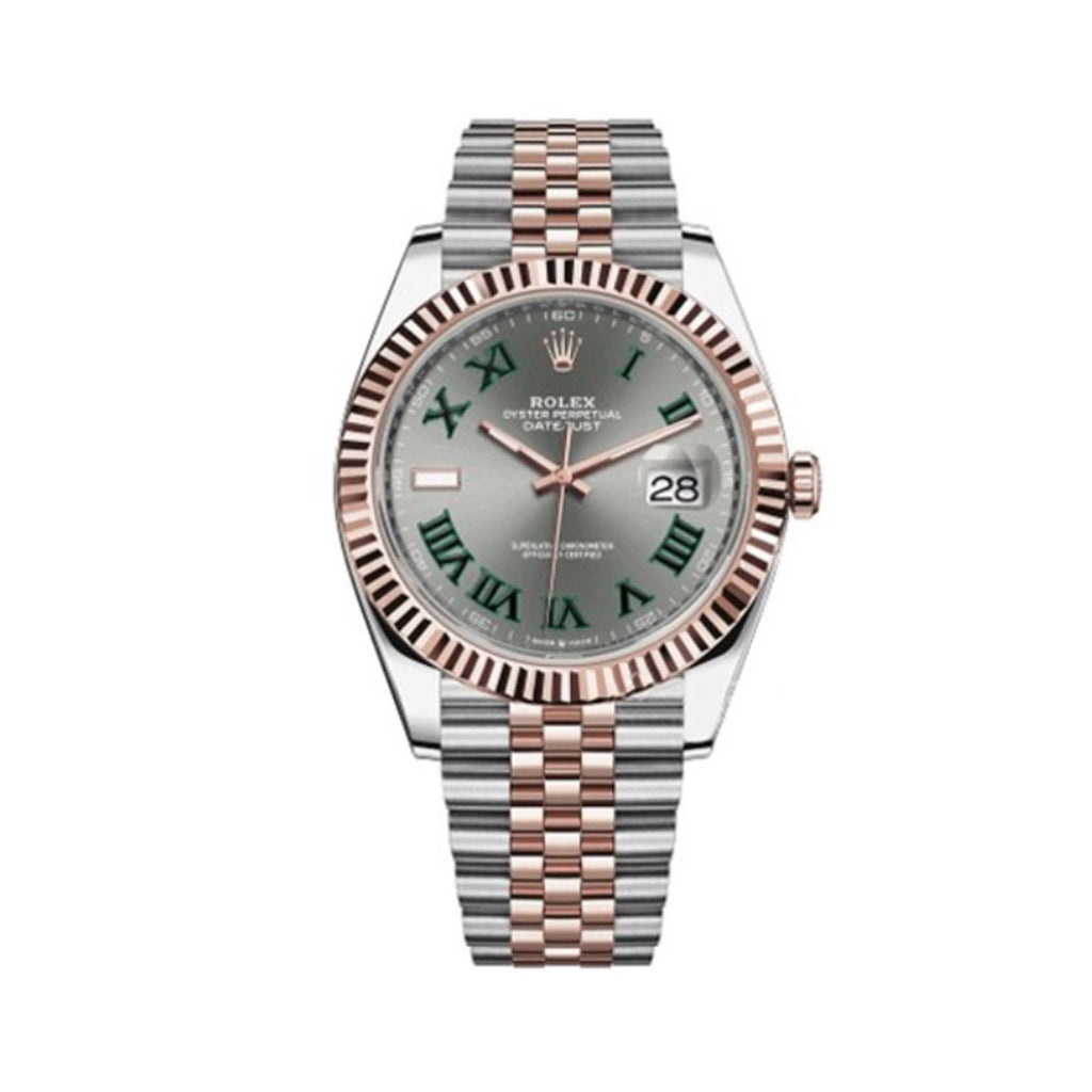 Rolex Men's Green Rolex Log Steel Strap Automatic Waterproof Movement Mechanical Watch Gray Dial #71428