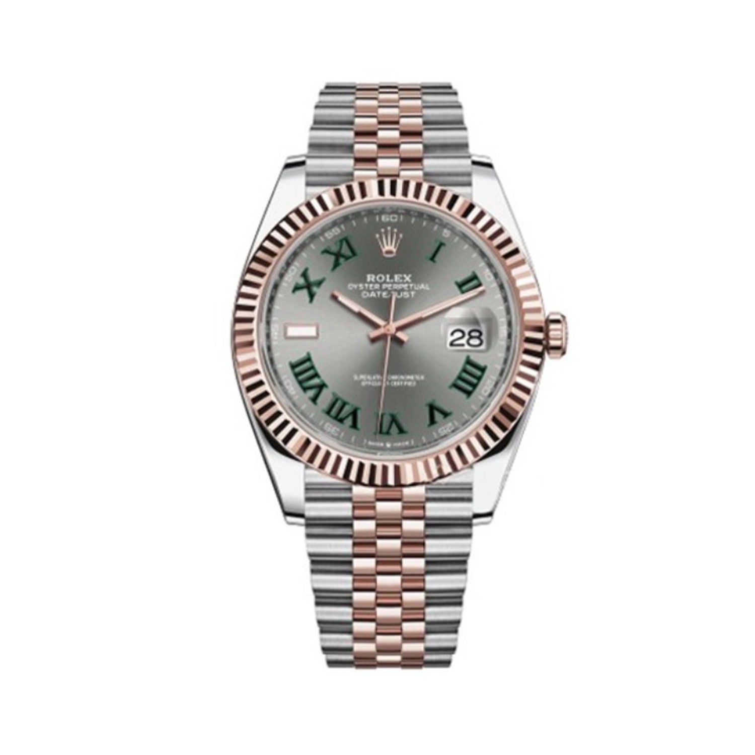 Rolex Men's Green Rolex Log Steel Strap Automatic Waterproof Movement Mechanical Watch Gray Dial #71428