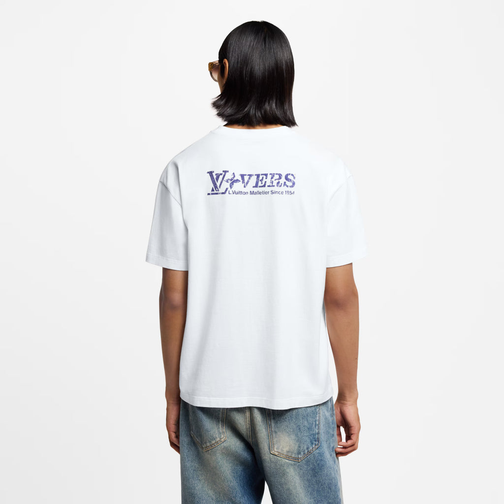 Louis Vuitton Men's Summer High Street Rhinestone Printed Solid Color Round Neck Cotton Straight Short Sleeve T-Shirt #81481