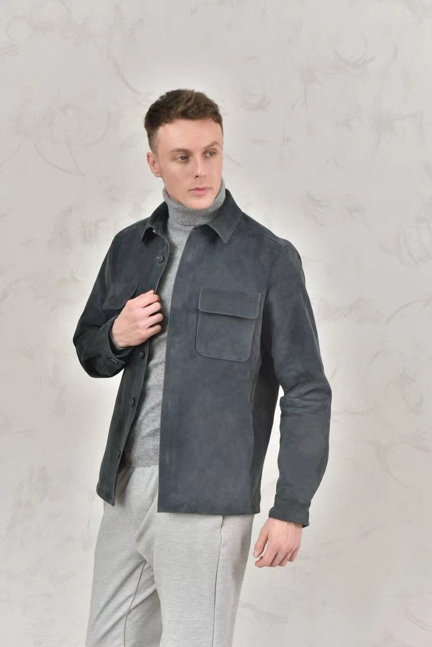 Loro Piana Men's Spring And Fall Fashion Lapel Suede Single-breasted Casual Temperament British Work Wind Jacket Ngvp #7928
