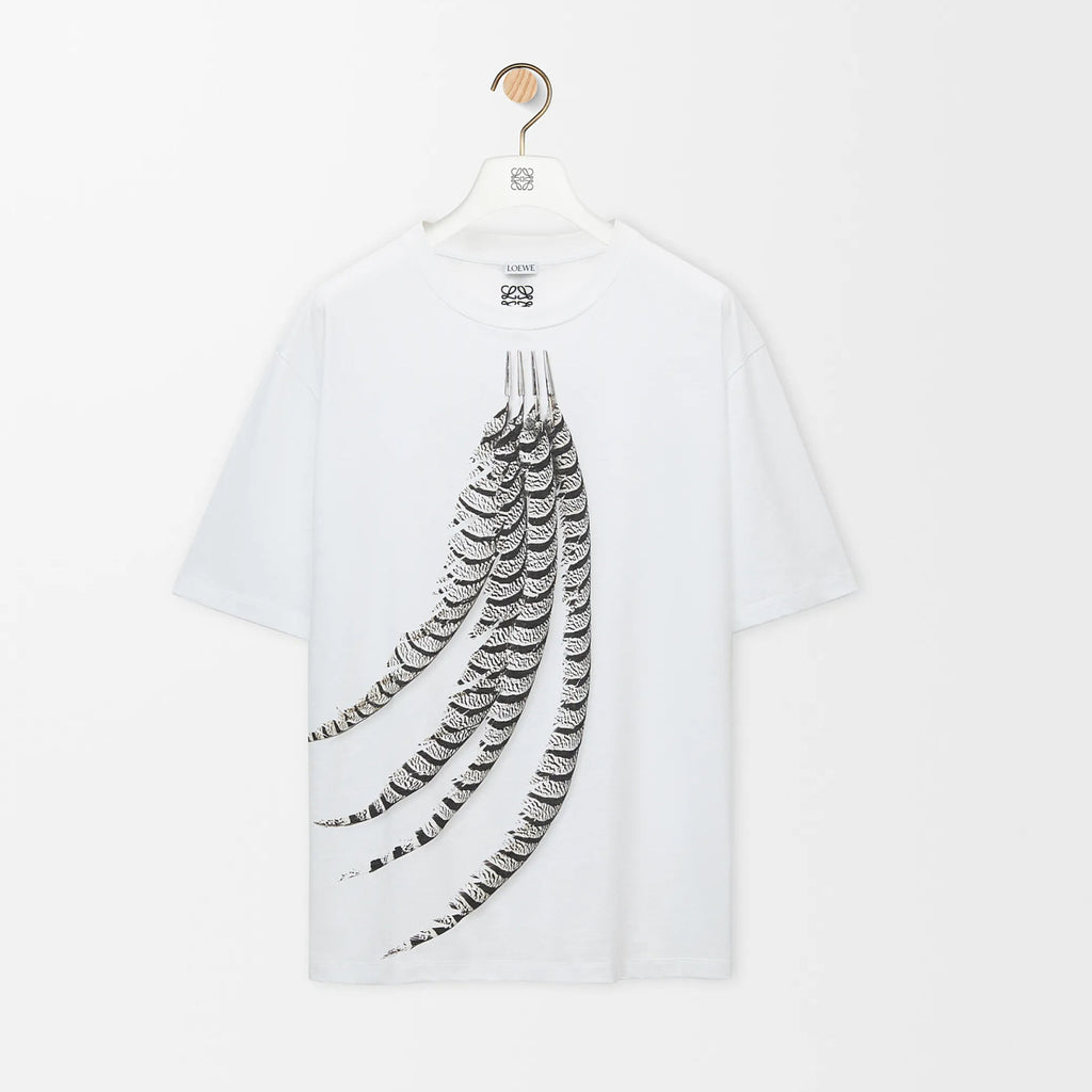 Loewe Men's Spring And Summer Feather Print Solid Color Cotton Loose Round Neck Short Sleeve T-Shirt Ngvp #1852