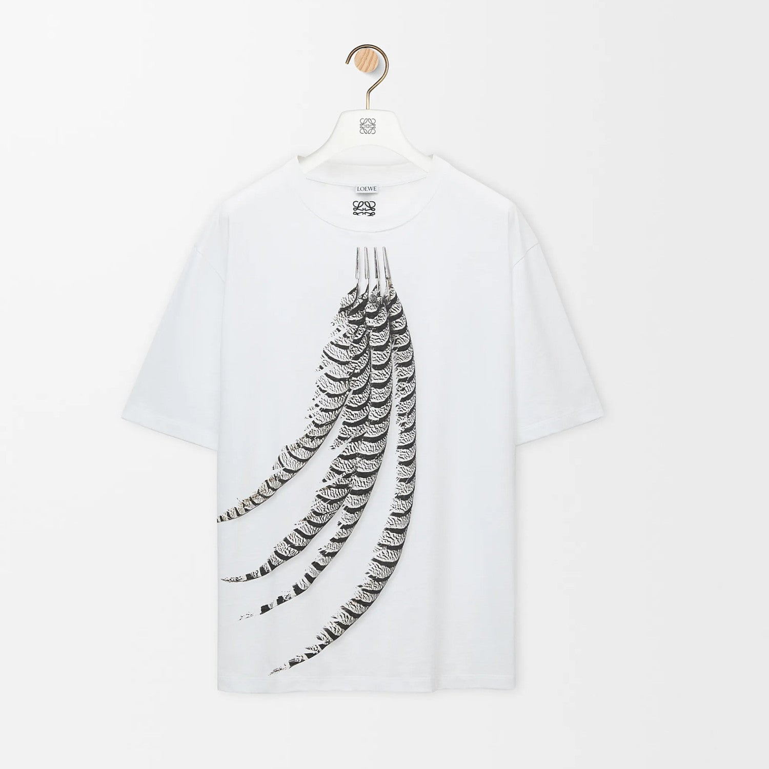 Loewe Men's Spring And Summer Feather Print Solid Color Cotton Loose Round Neck Short Sleeve T-Shirt Ngvp #1852