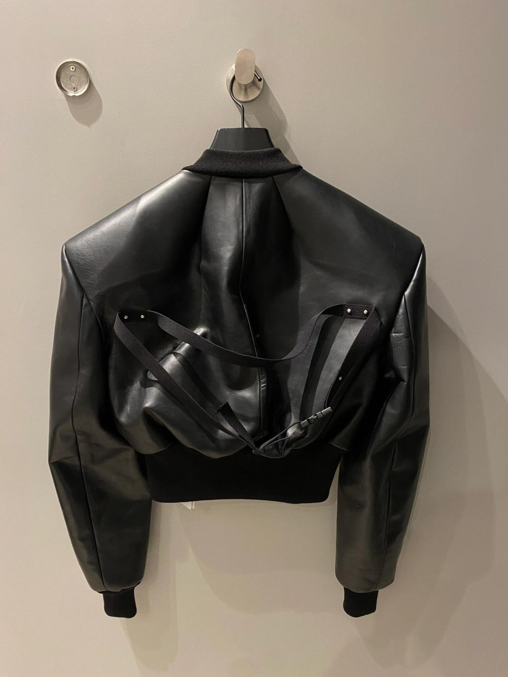 Rick Owens Men's Spring And Autumn Standing Collar Short Shoulder Padded Leather Jacket High Street Hip Hop Zip Long Sleeve Leather Jacket Ngvp #9828