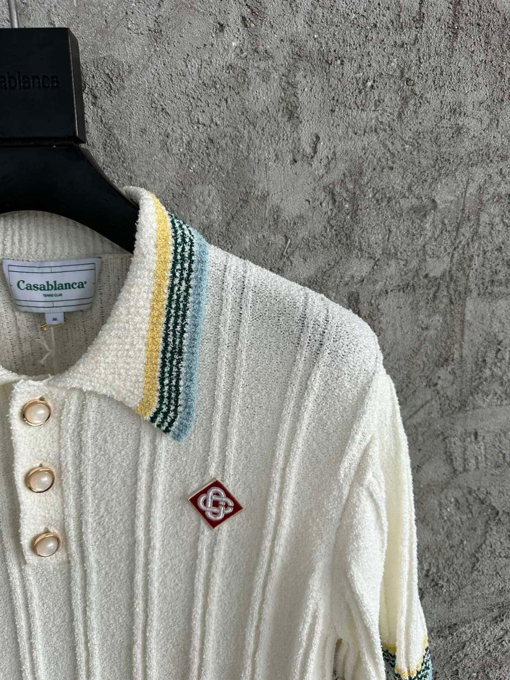 Casablanca Men's Summer White Striped Trim Comfortable Ribbed Knit Short Sleeve Polo T-Shirt #73227