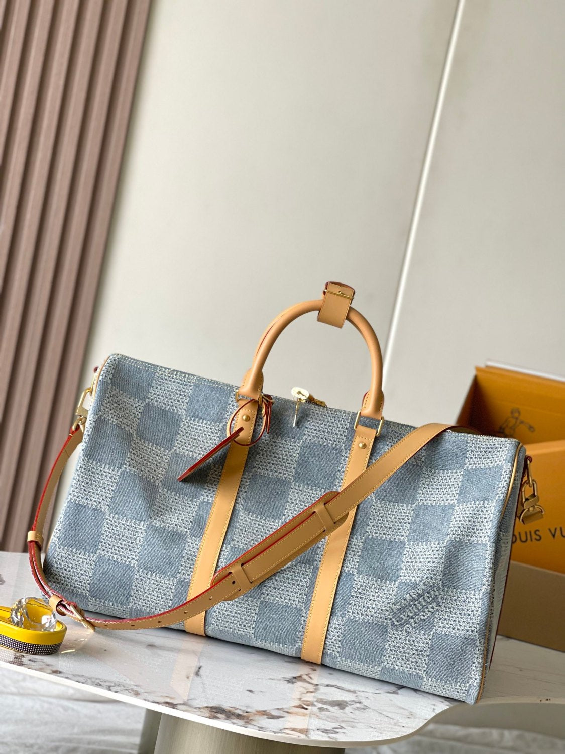Louis Vuitton Keepall Bandoulière 50 Men's and Women's Detachable Adjustable Shoulder Strap Zipper Closure Denim Step Shoulder Tote Travel Bag Bags #76823