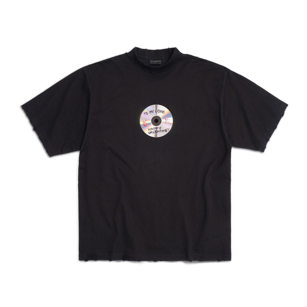 Balenciaga Men's Women's Solid Color To My Love Graffiti Disc Loose Short Sleeve T-Shirt #98316