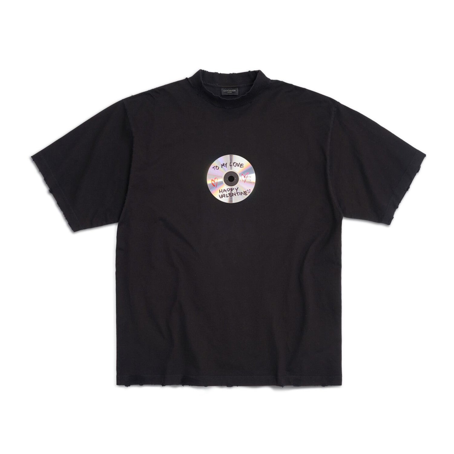 Balenciaga Men's Women's Solid Color To My Love Graffiti Disc Loose Short Sleeve T-Shirt #98316