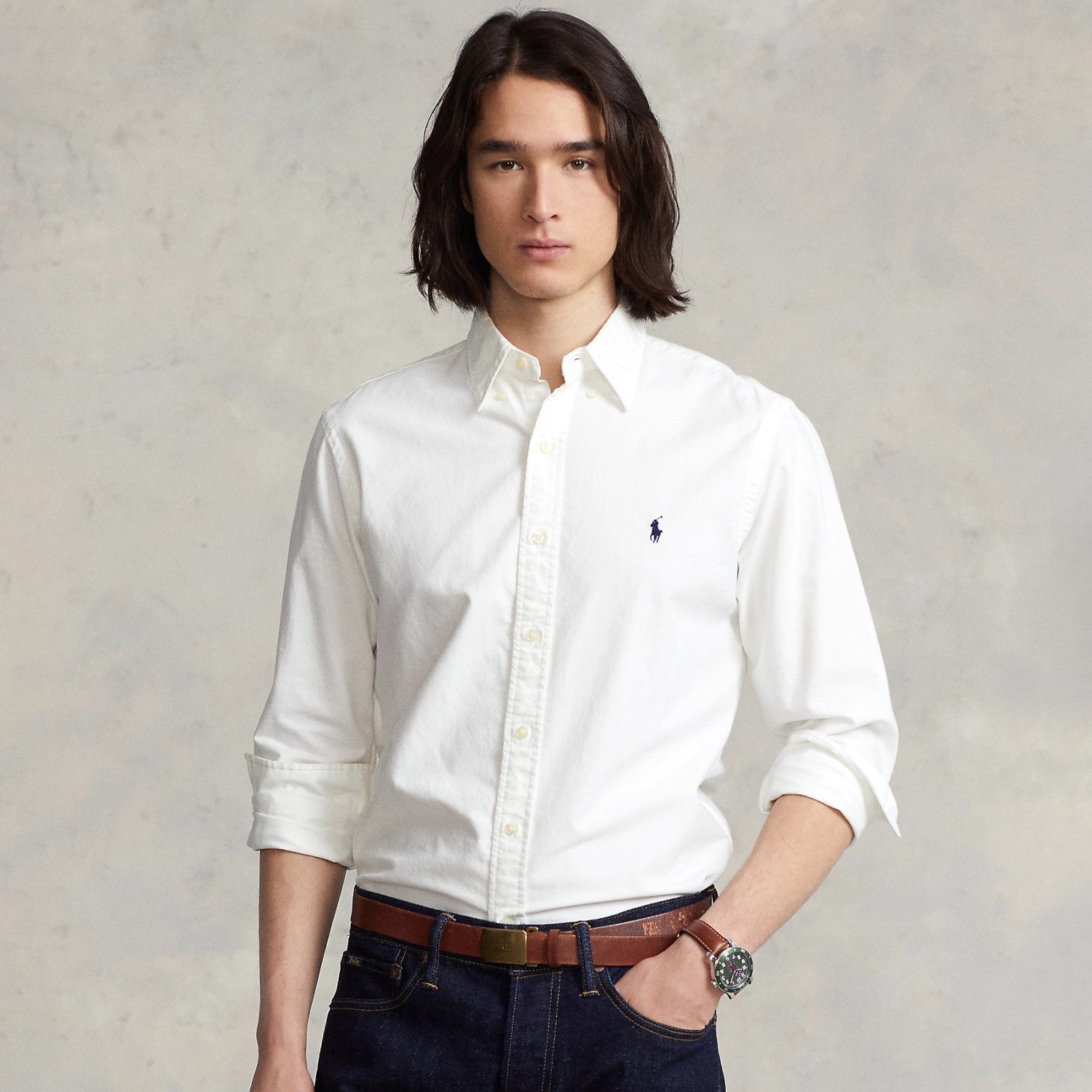 Ralph Lauren Men's Spring and Fall Logo Embroidery Fitted Single Breasted Long Sleeve Shirt #72613