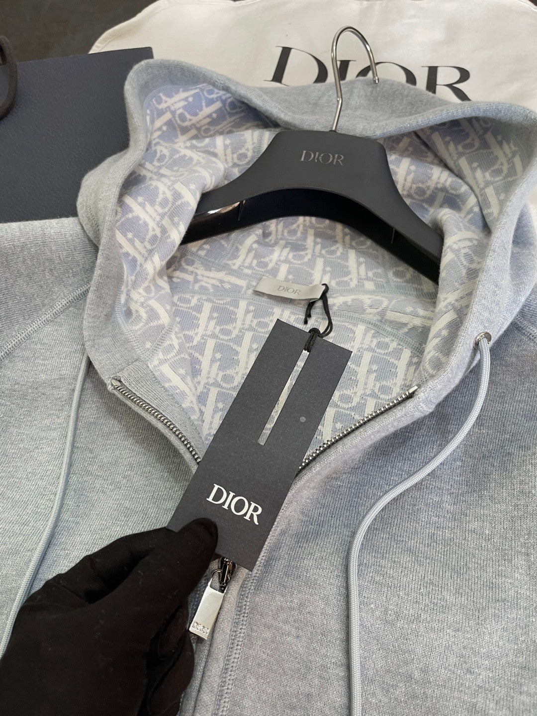 Dior Men's Spring And Autumn Lining Full Print Zipper Cotton Cashmere Solid Color Hooded Track Jacket Casual Elastic Sports Pants #77855