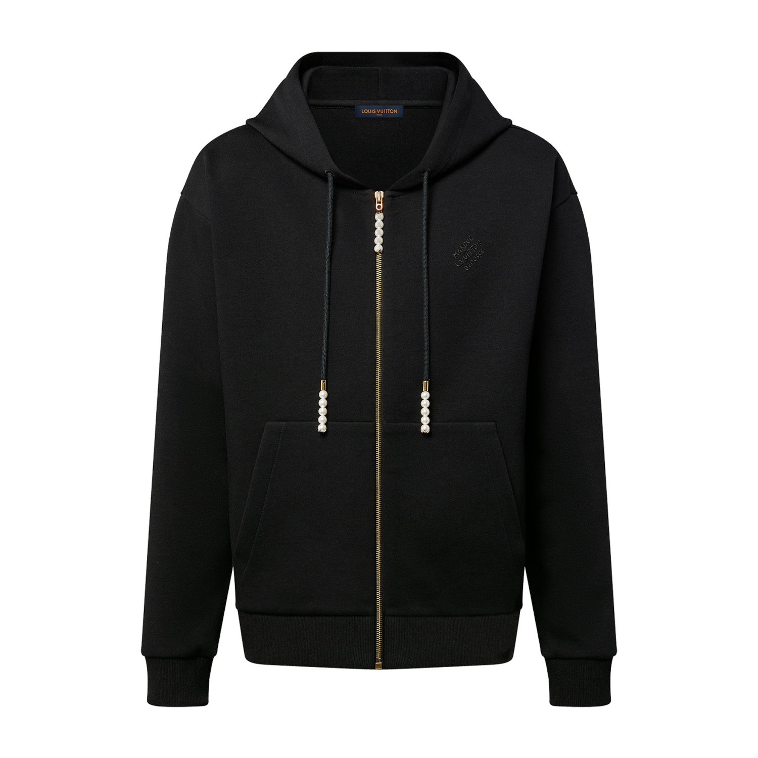 Louis Vuitton Men's Spring and Fall Pearl Pendant Black Embroidery Knit Zipper Hooded Jacket #98798
