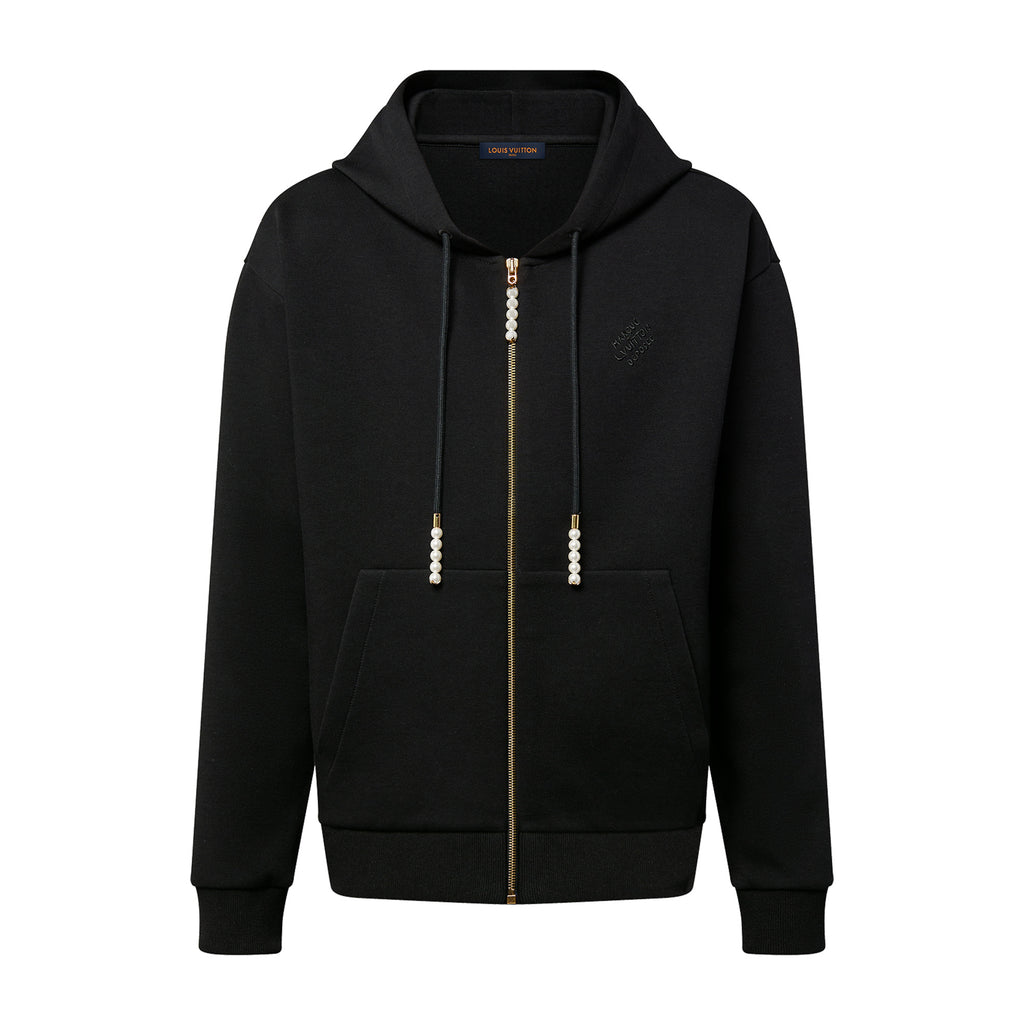 Louis Vuitton Men's Spring and Fall Pearl Pendant Black Embroidery Knit Zipper Hooded Jacket #98798