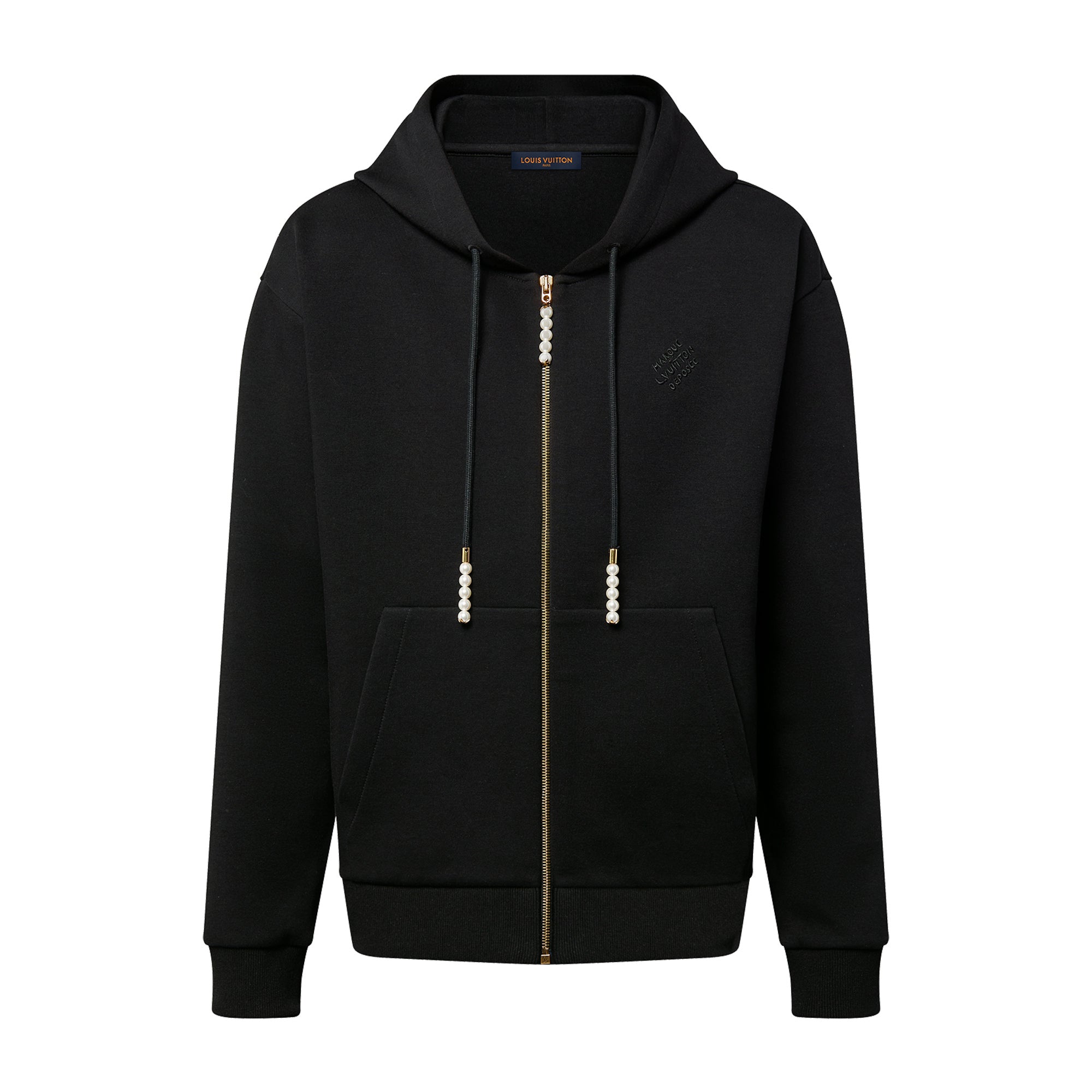 Louis Vuitton Men's Spring and Fall Pearl Pendant Black Embroidery Knit Zipper Hooded Jacket #98798