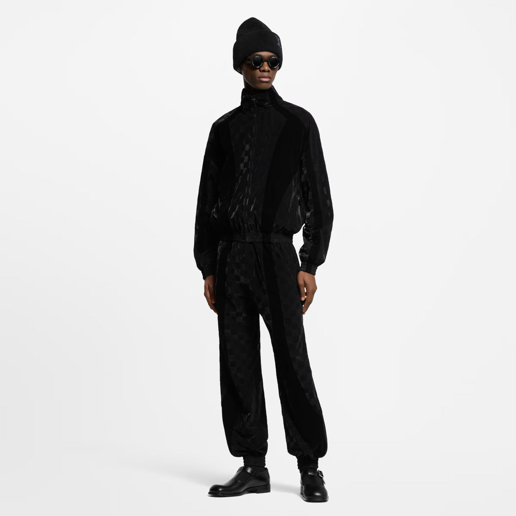 Louis Vuitton Men's Spring/summer Flocked Tech Jacket Tessellated Marque L.vuitton Déposée Logo Velvet Zipper Patchwork Jacket #81398