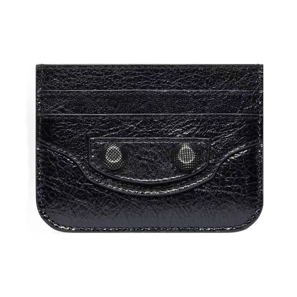 Balenciaga Le Cagole Distressed Silver Metal Accessory Logo Wallet Fine Grain Leather Card Holder Card Case Women's Black Bag Bags 764332210KR1000 Ngvp #1995