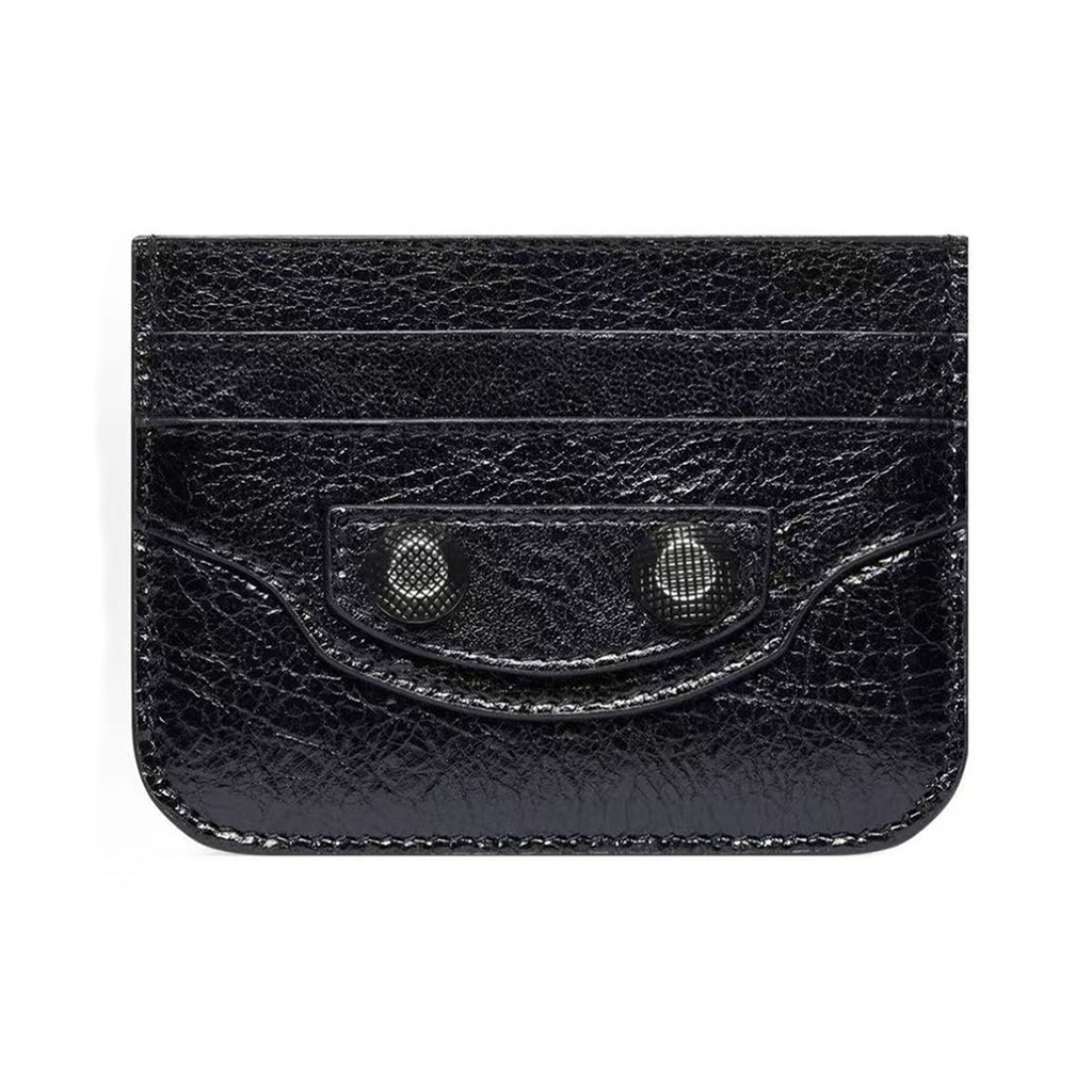 Balenciaga Le Cagole Distressed Silver Metal Accessory Logo Wallet Fine Grain Leather Card Holder Card Case Women's Black Bag Bags 764332210KR1000 Ngvp #1995